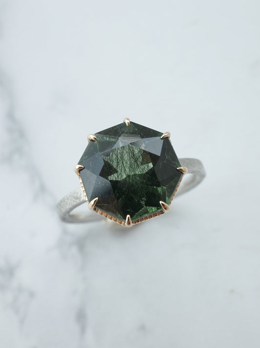 Ludwigite in Peridot Ring - 1