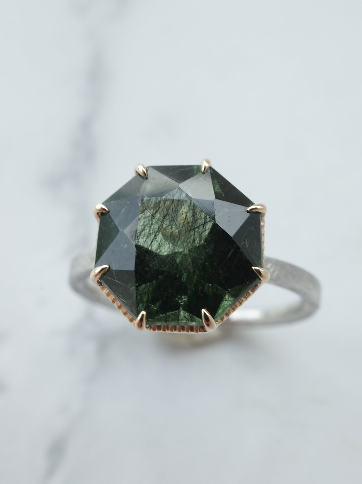 Ludwigite in Peridot Ring - 1