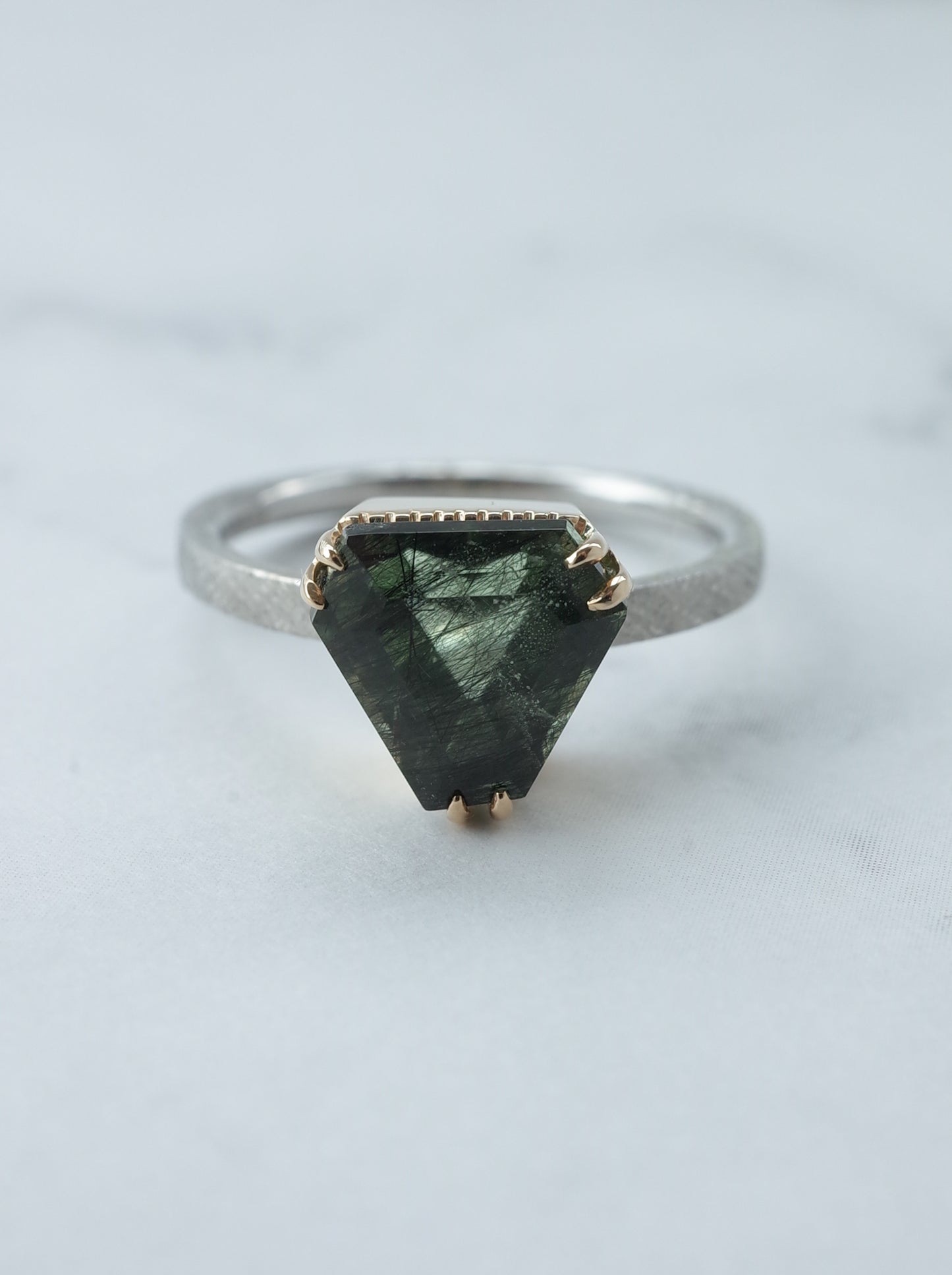 Ludwigite in Peridot Ring - 2