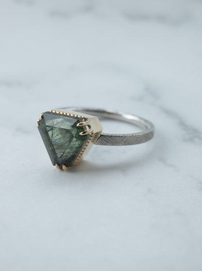 Ludwigite in Peridot Ring - 2