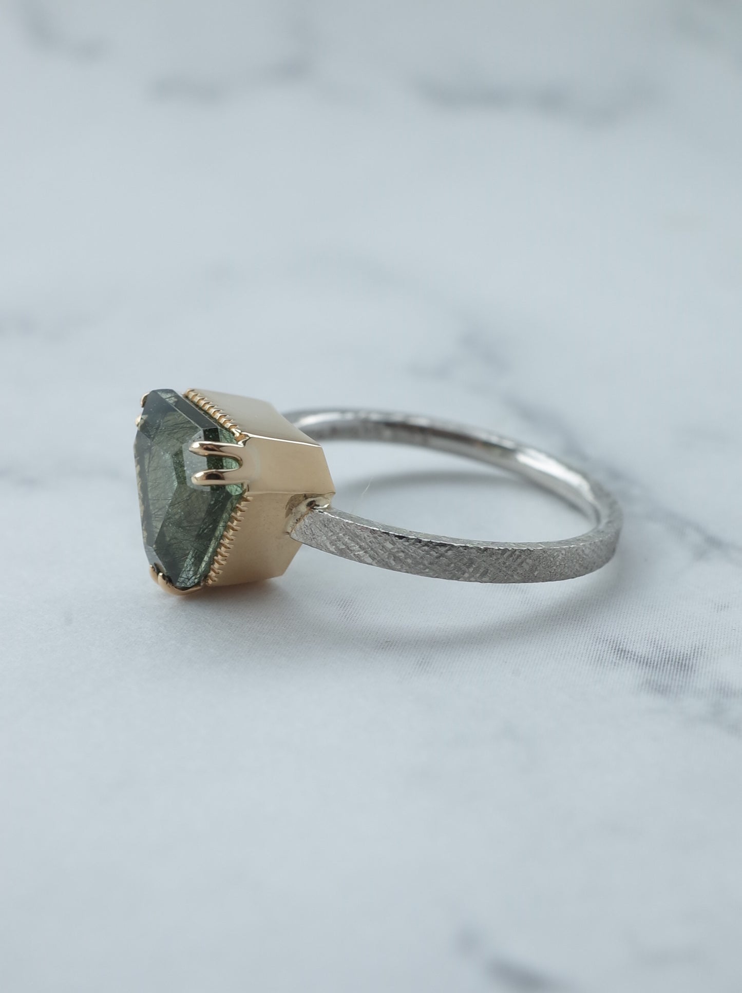Ludwigite in Peridot Ring - 2