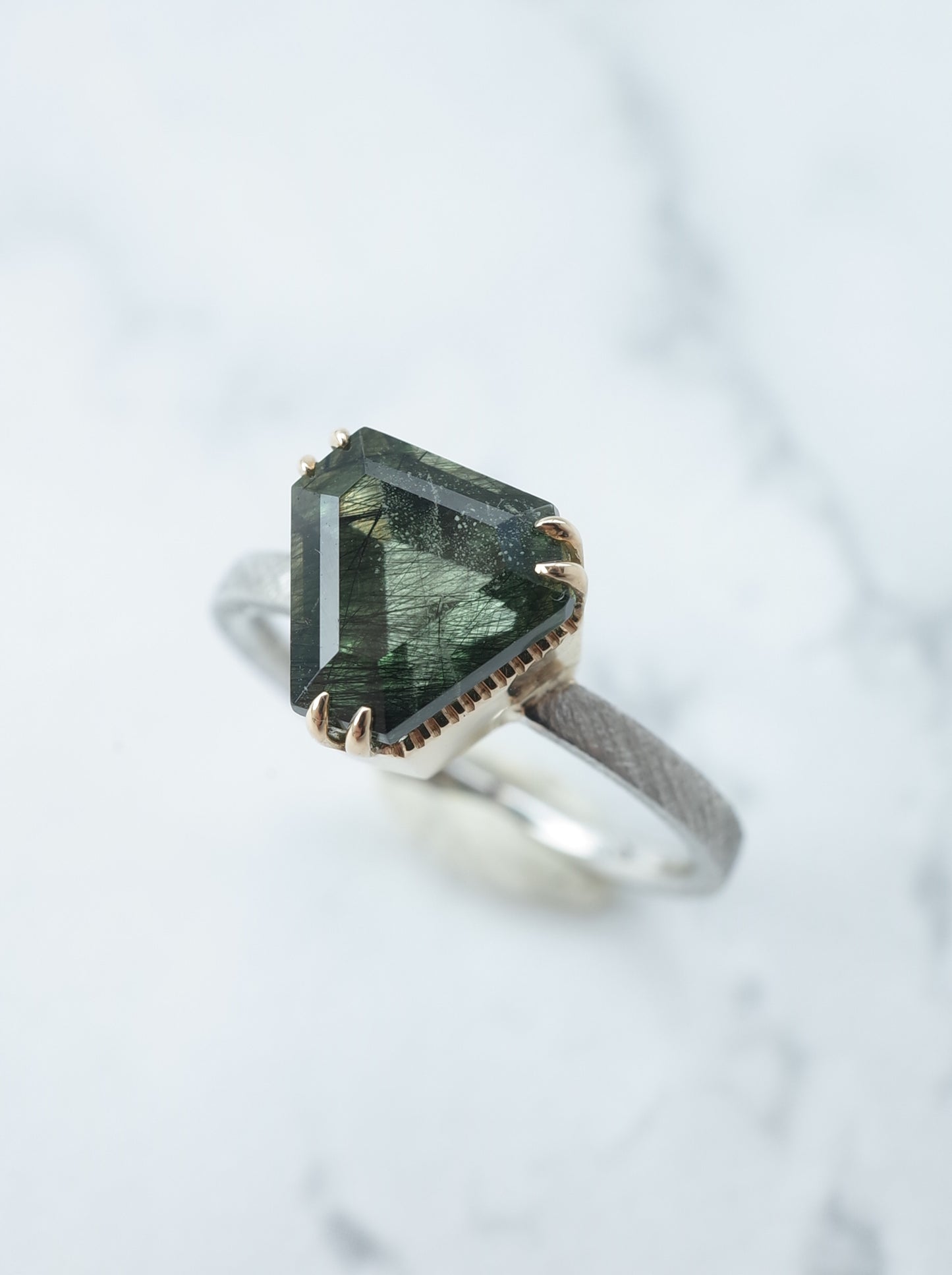Ludwigite in Peridot Ring - 2