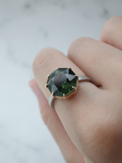Ludwigite in Peridot Ring - 1