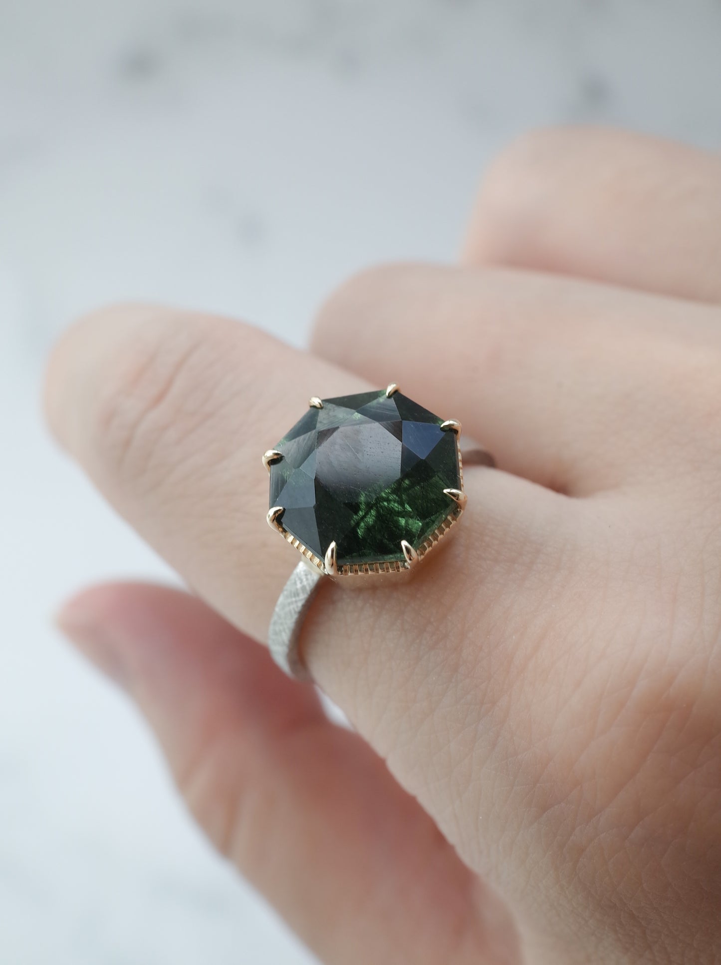Ludwigite in Peridot Ring - 1
