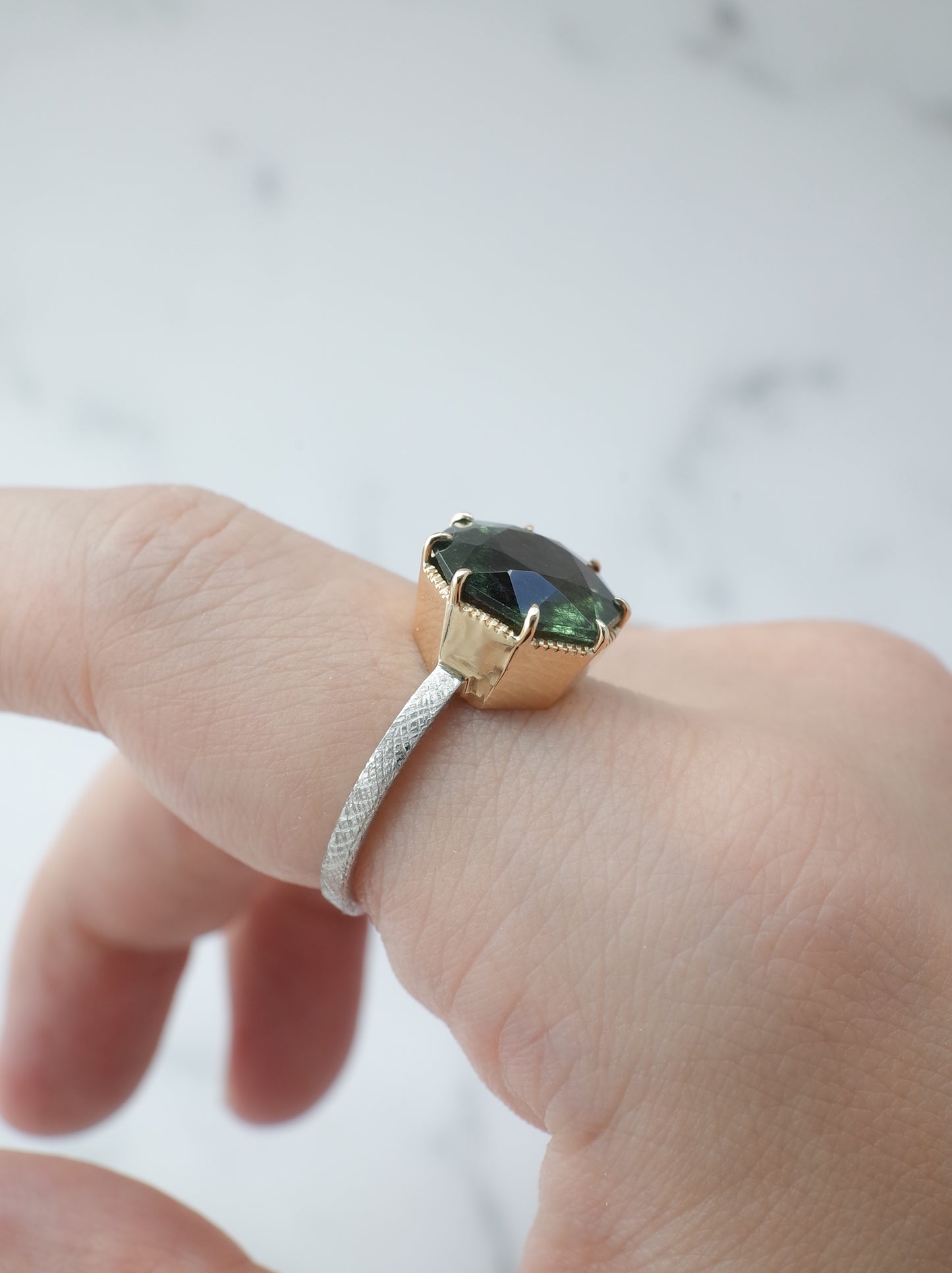 Ludwigite in Peridot Ring - 1