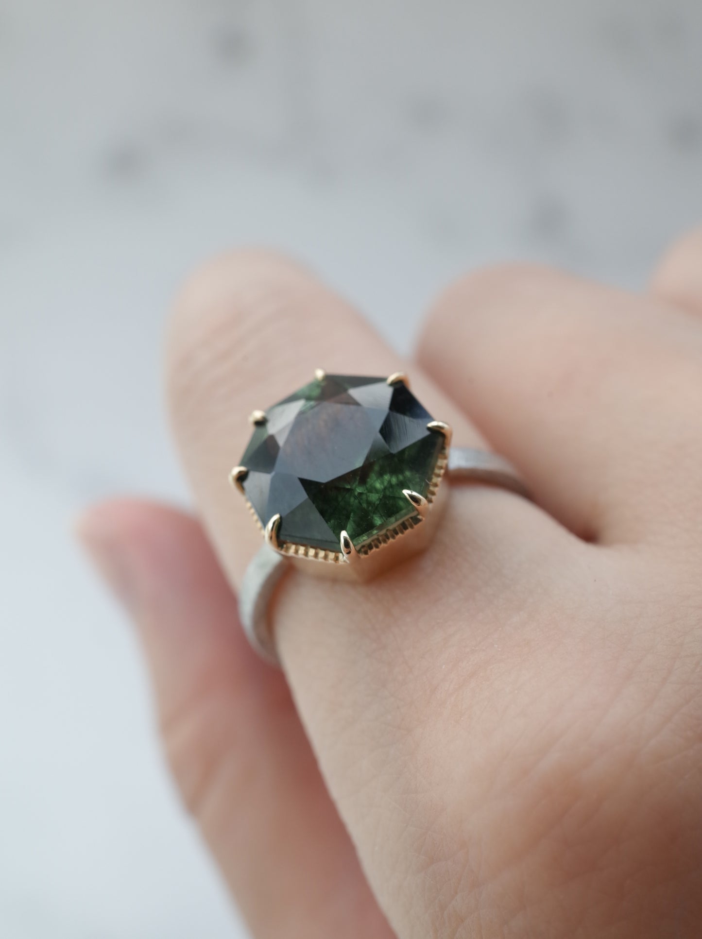 Ludwigite in Peridot Ring - 1