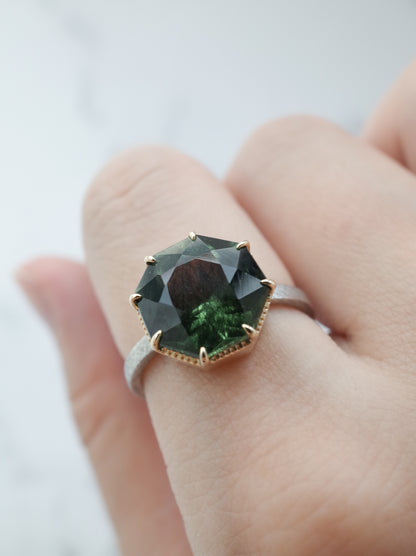 Ludwigite in Peridot Ring - 1