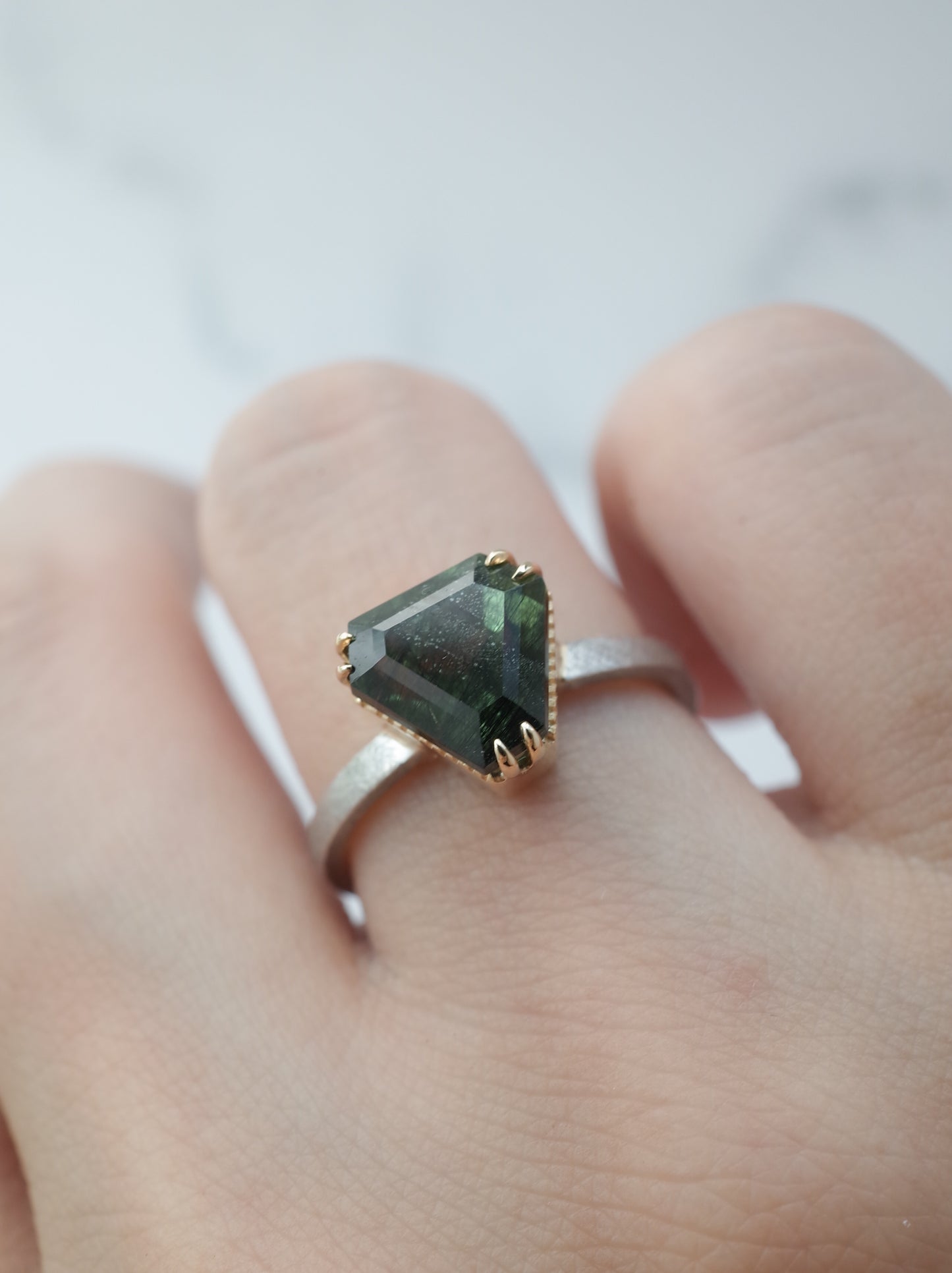Ludwigite in Peridot Ring - 2