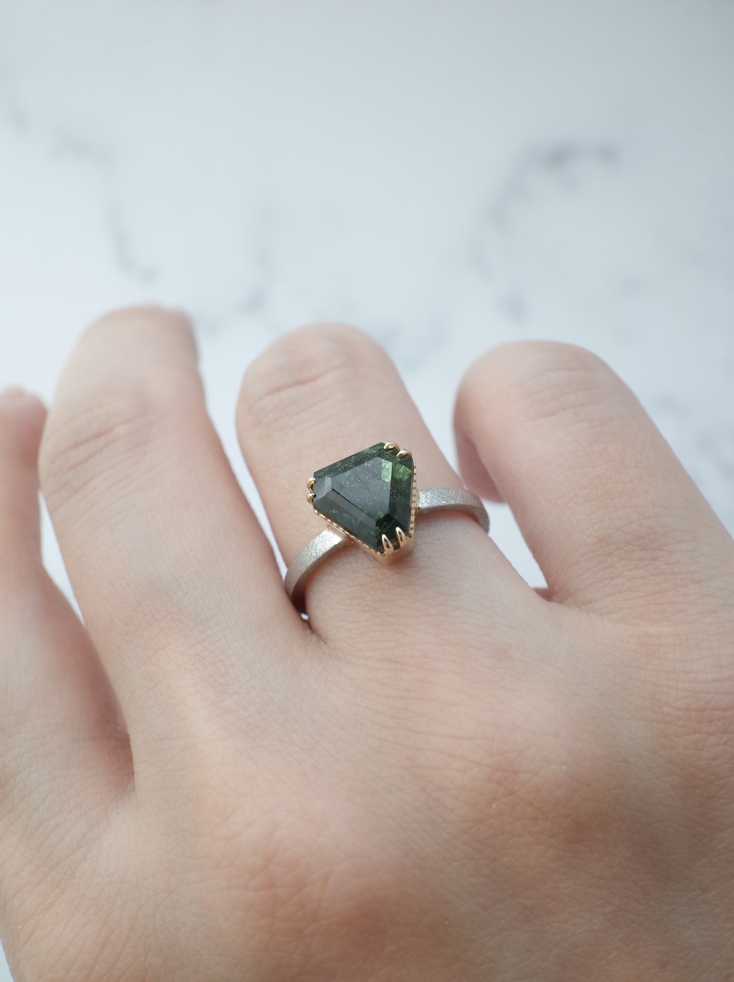 Ludwigite in Peridot Ring - 2