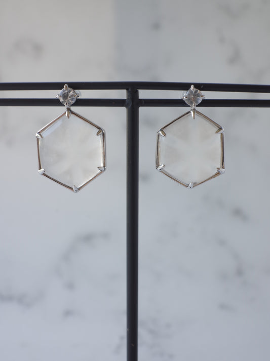 Trapiche Quartz Stud Earrings -1 K10WG