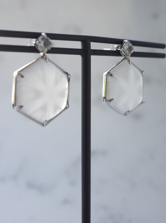 Trapiche Quartz Stud Earrings -1 K10WG