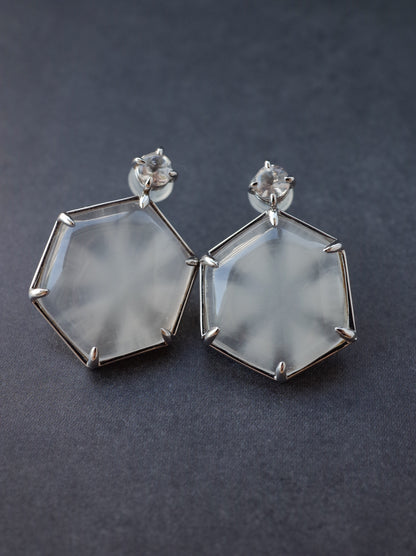 Trapiche Quartz Stud Earrings -1 K10WG