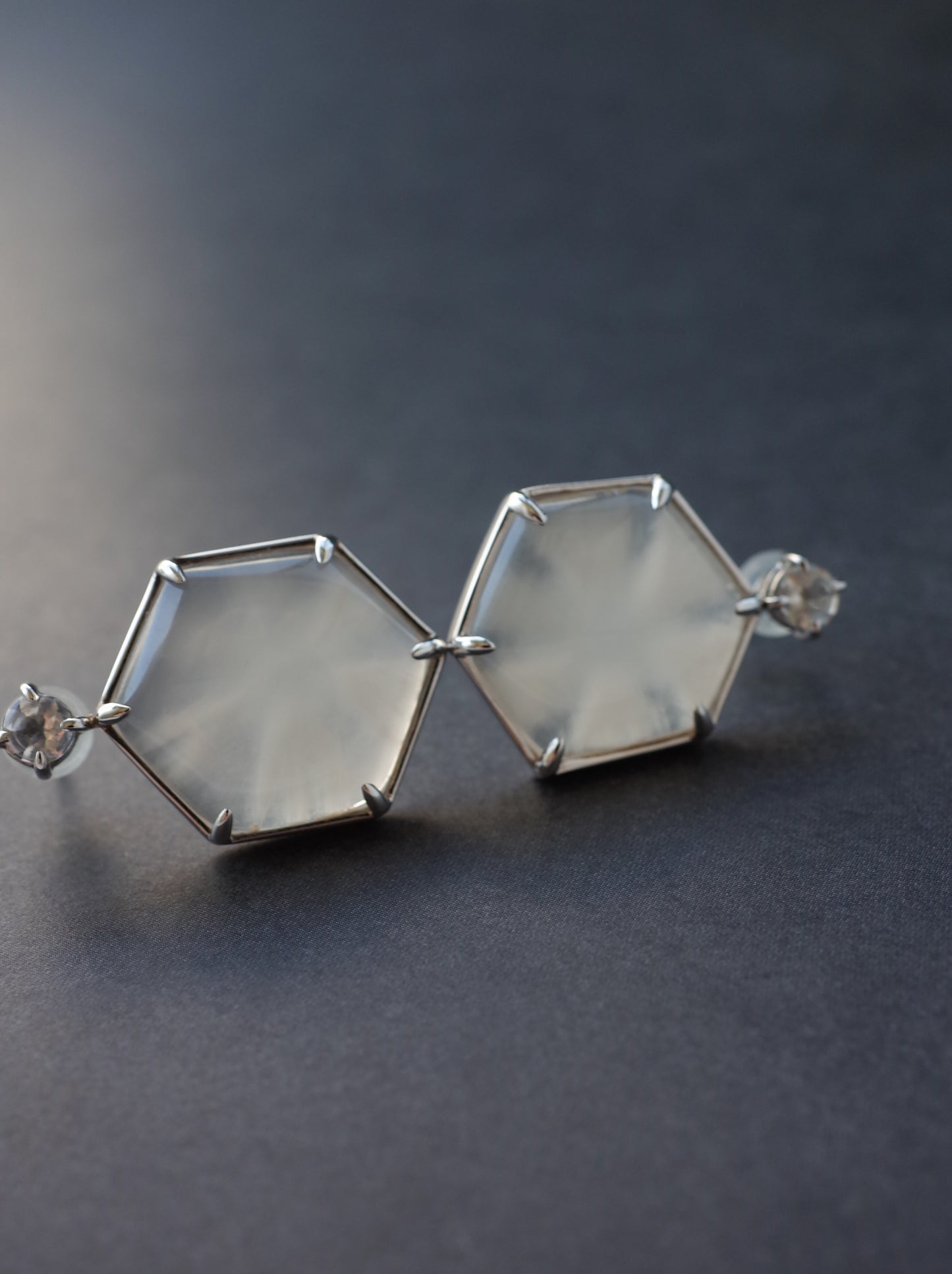 Trapiche Quartz Stud Earrings -1 K10WG