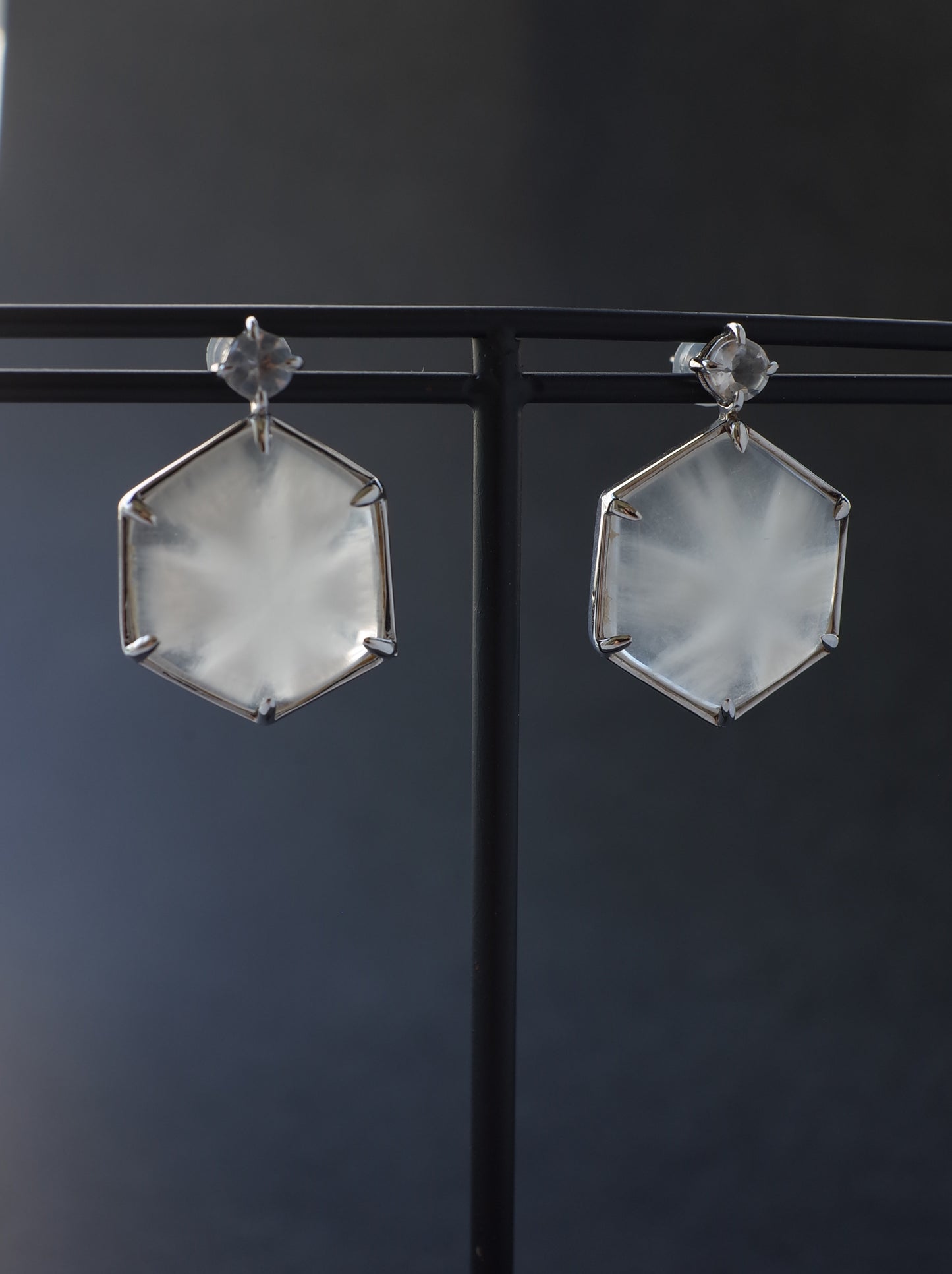 Trapiche Quartz Stud Earrings -1 K10WG