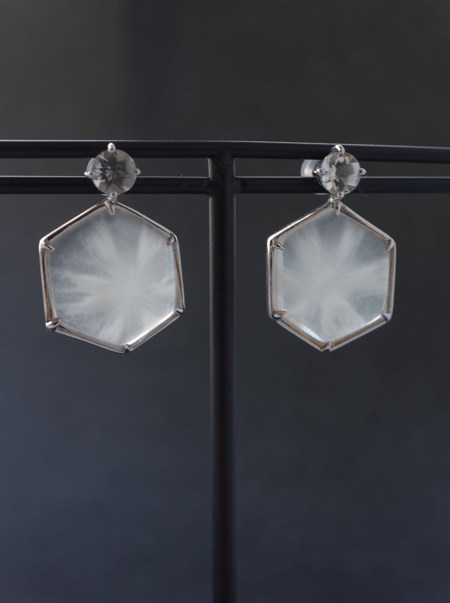Trapiche Quartz Stud Earrings -1 K10WG