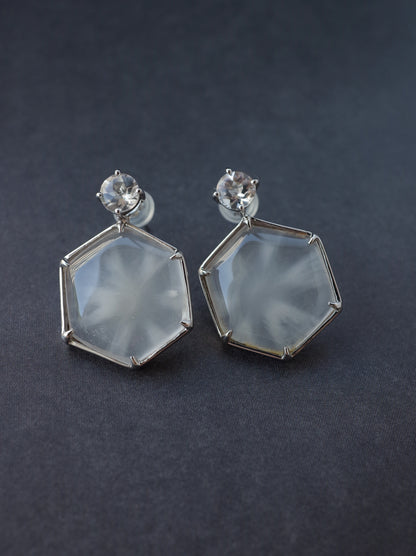 Trapiche Quartz Stud Earrings -1 K10WG