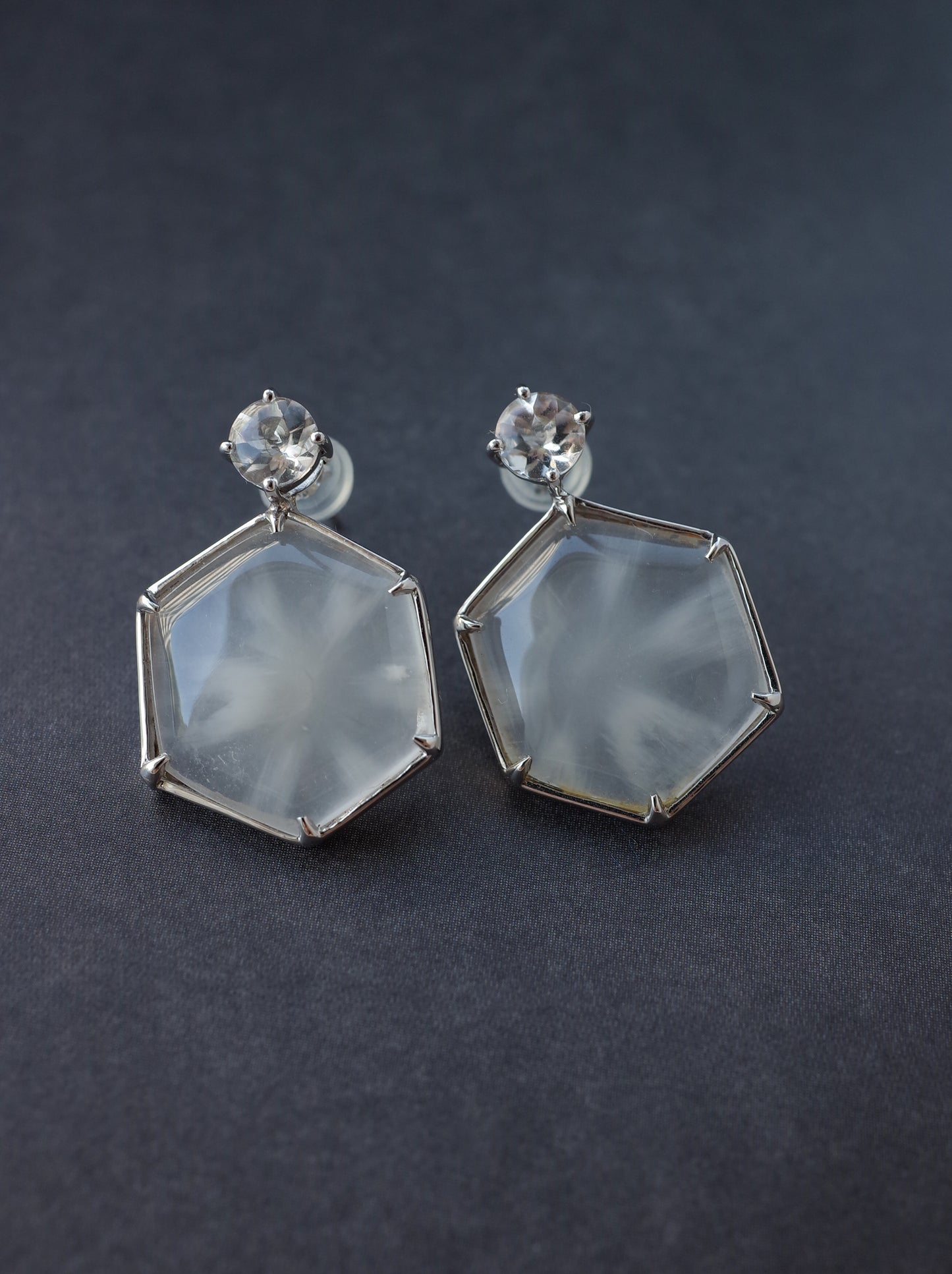 Trapiche Quartz Stud Earrings - 2  K10WG