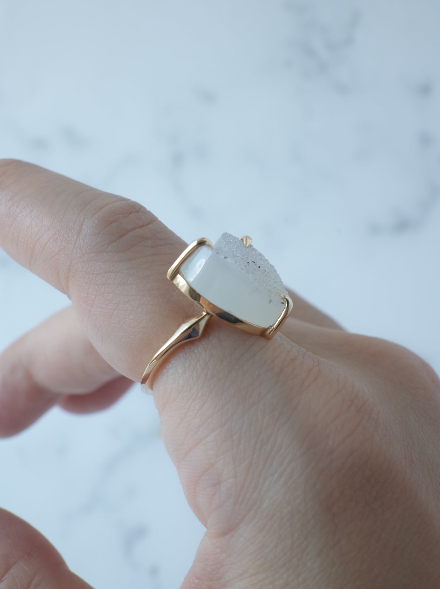 Druzy agate Quartz Ring  White - 1