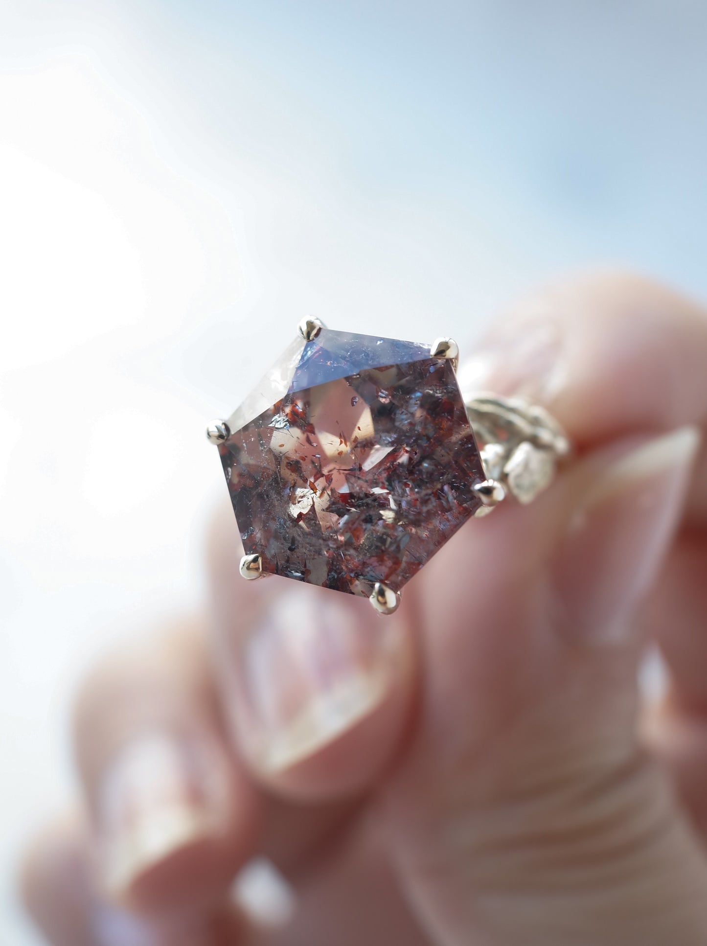 Lepidocrocite in Quartz Ring Hexagon - 1