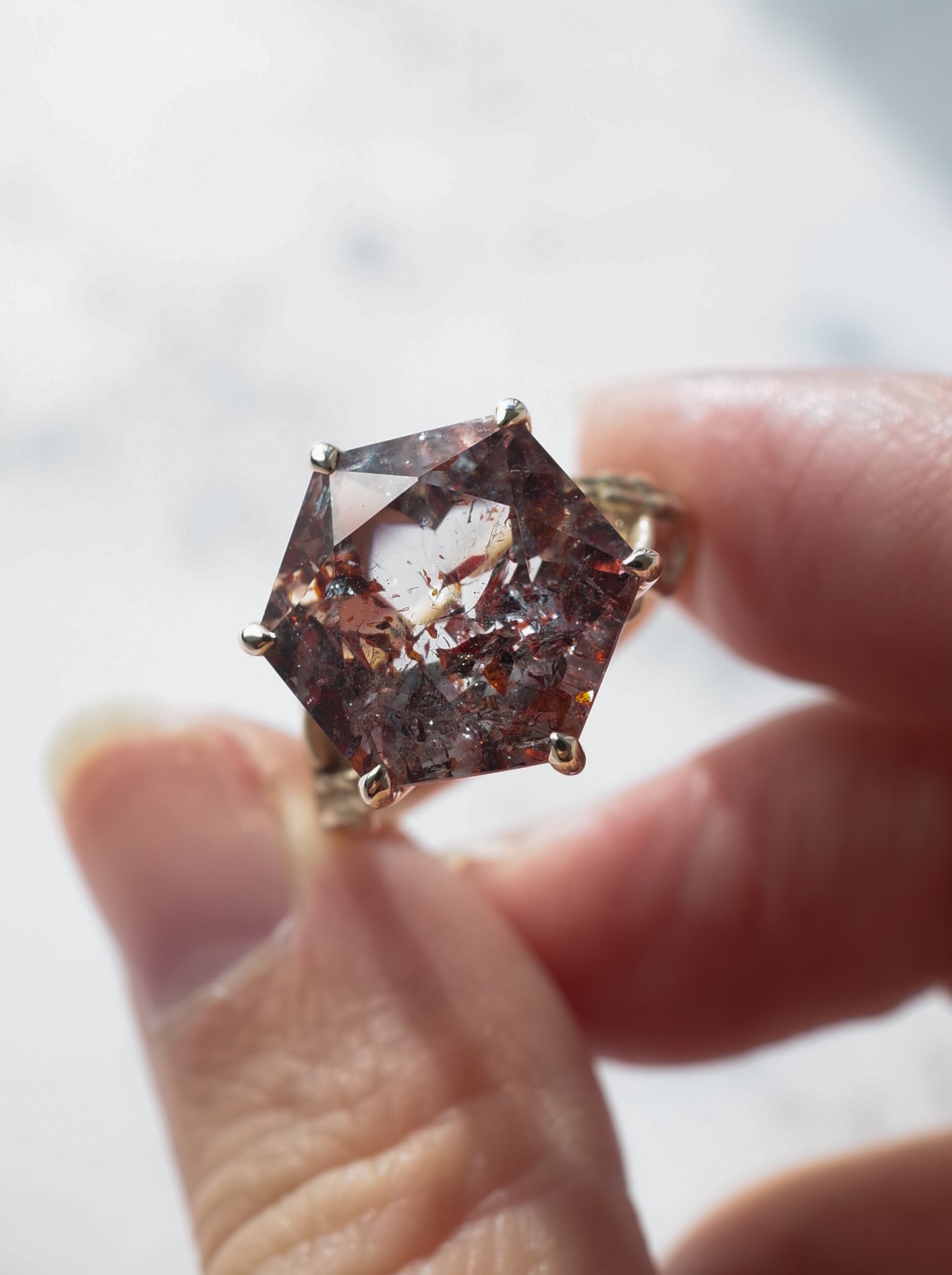 Lepidocrocite in Quartz Ring Hexagon - 1