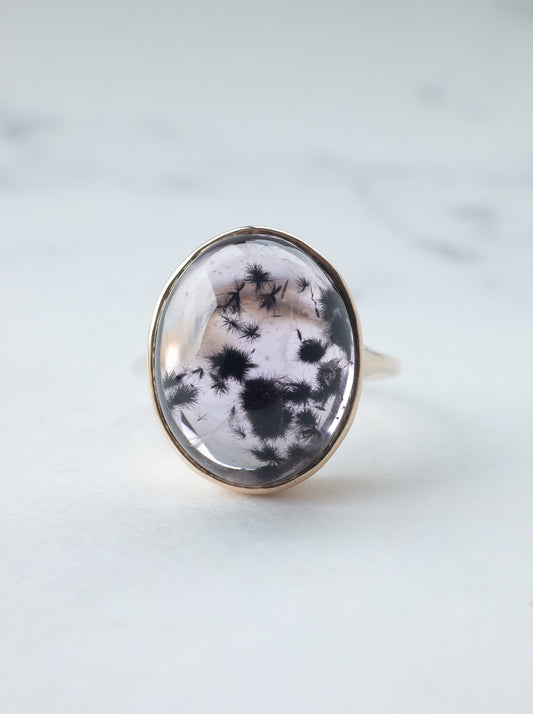 Romanechite in Amethyst Ring