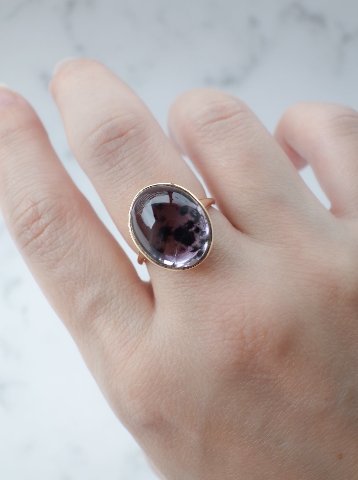 Romanechite in Amethyst Ring