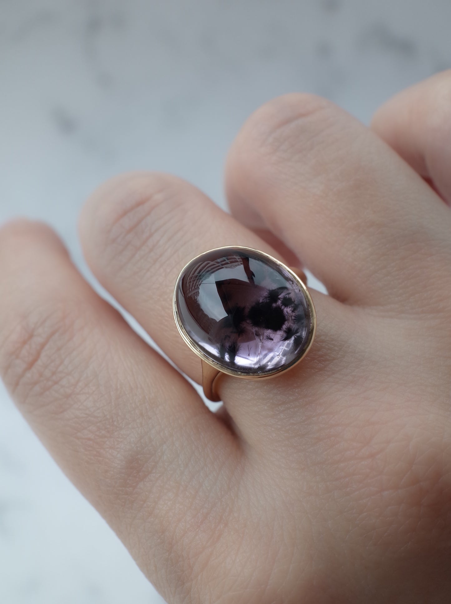 Romanechite in Amethyst Ring