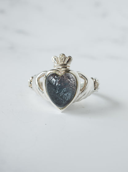 Hematite in Quartz Claddagh Ring