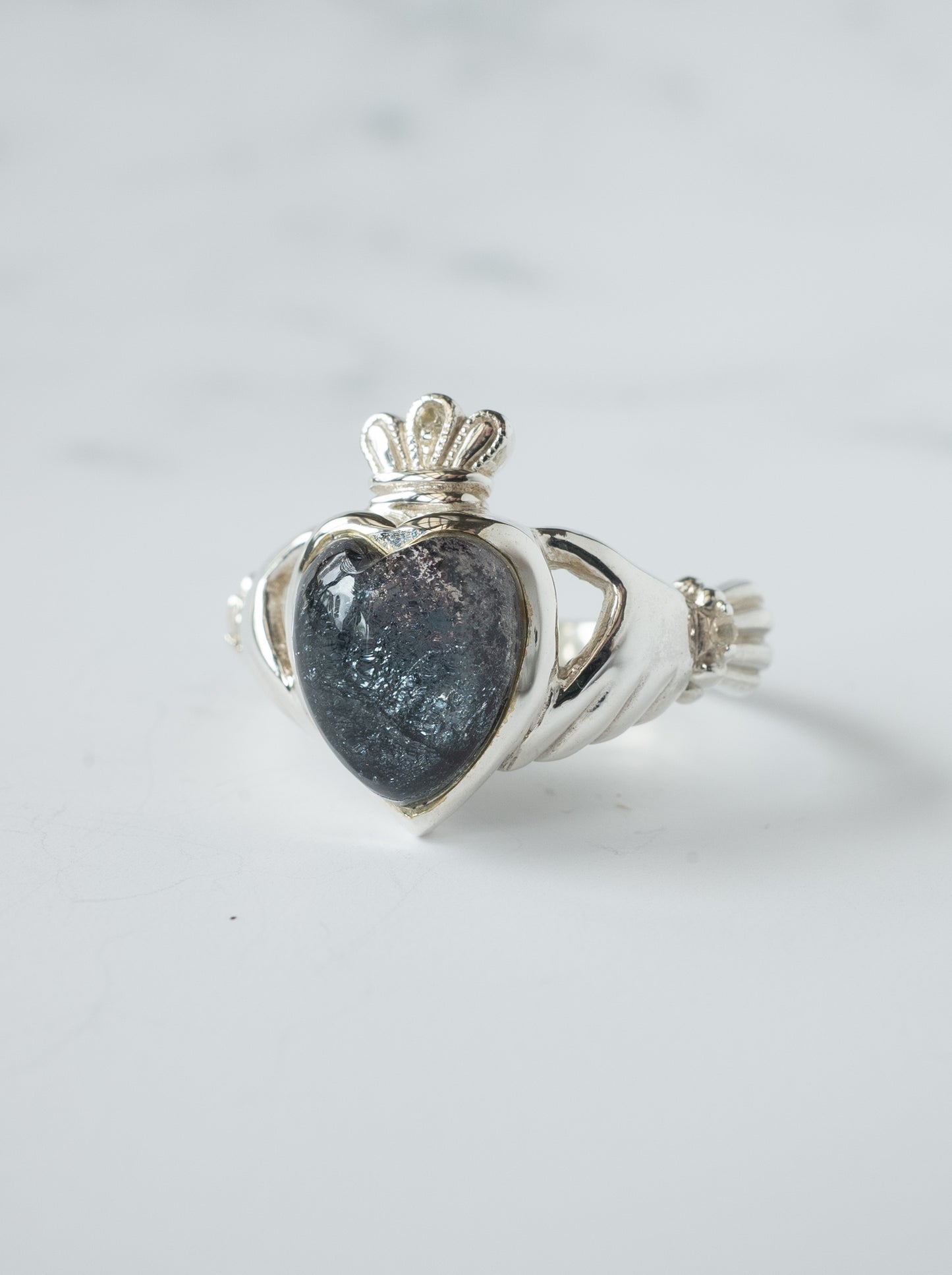 Hematite in Quartz Claddagh Ring