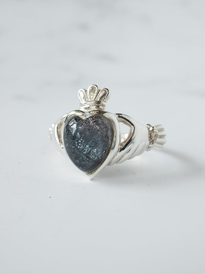 Hematite in Quartz Claddagh Ring