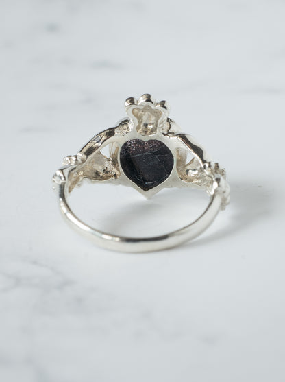 Hematite in Quartz Claddagh Ring