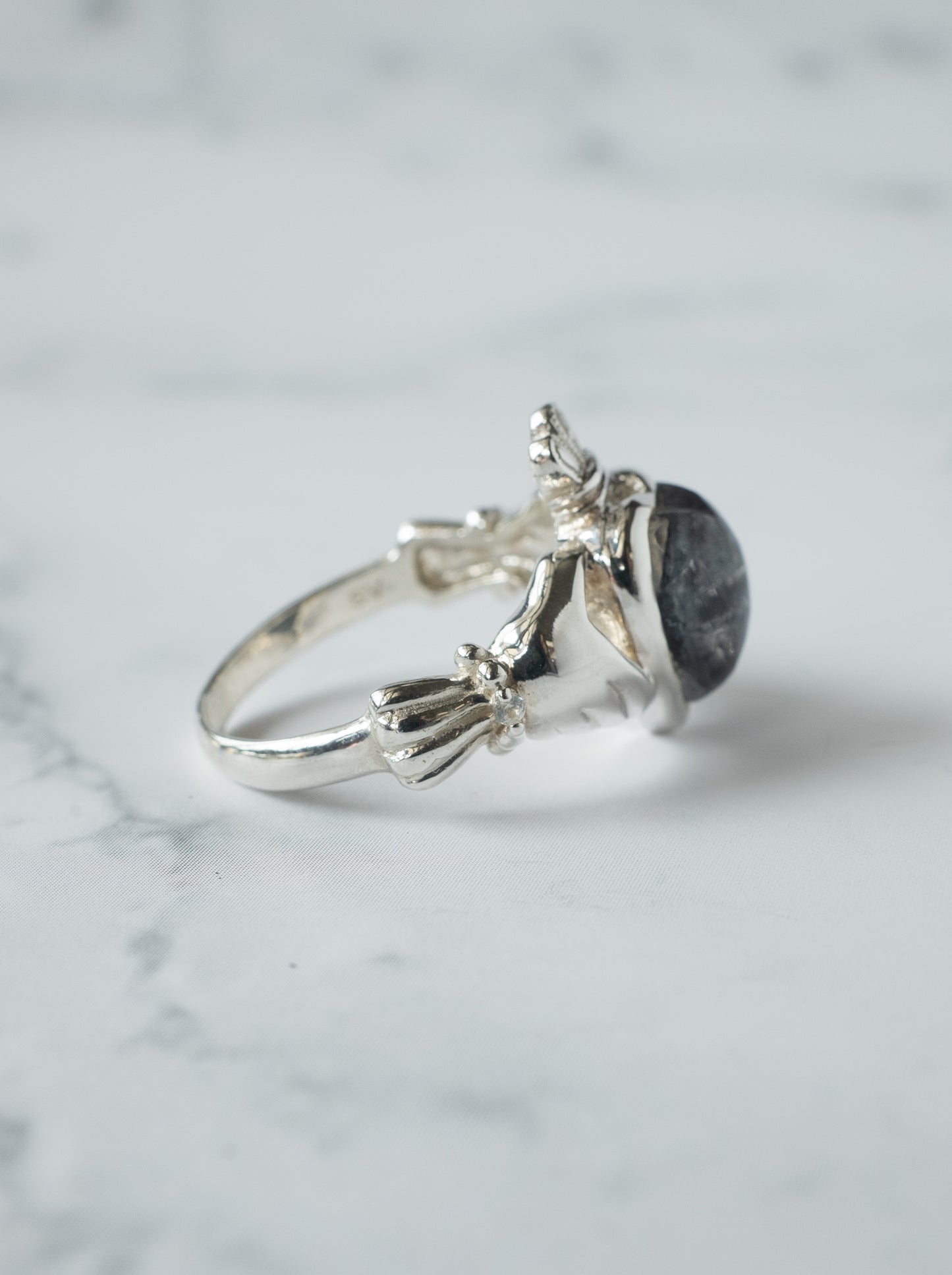 Hematite in Quartz Claddagh Ring