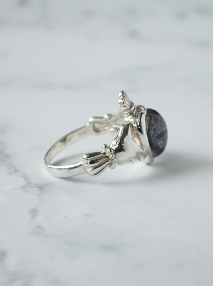 Hematite in Quartz Claddagh Ring