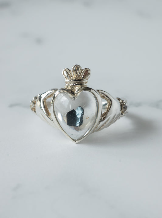 Hematite in Quartz Claddagh Ring