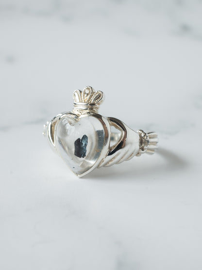 Hematite in Quartz Claddagh Ring