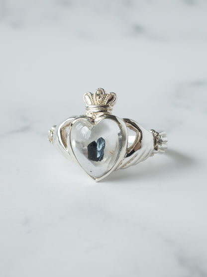 Hematite in Quartz Claddagh Ring