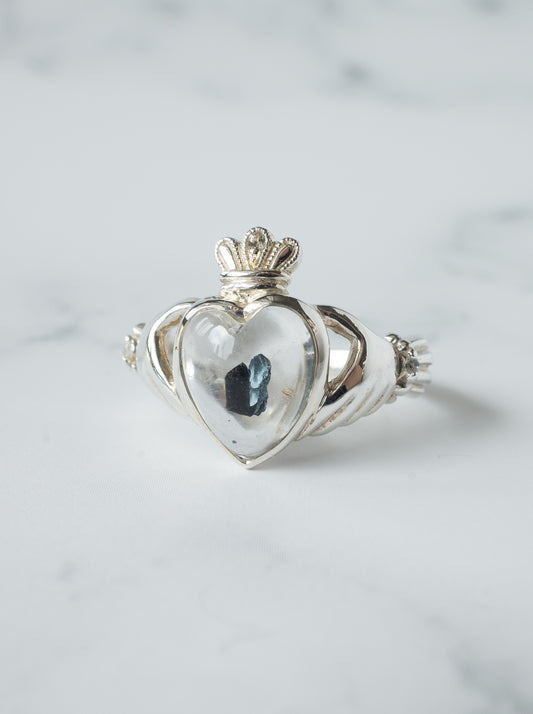 Hematite in Quartz Claddagh Ring