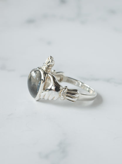 Hematite in Quartz Claddagh Ring