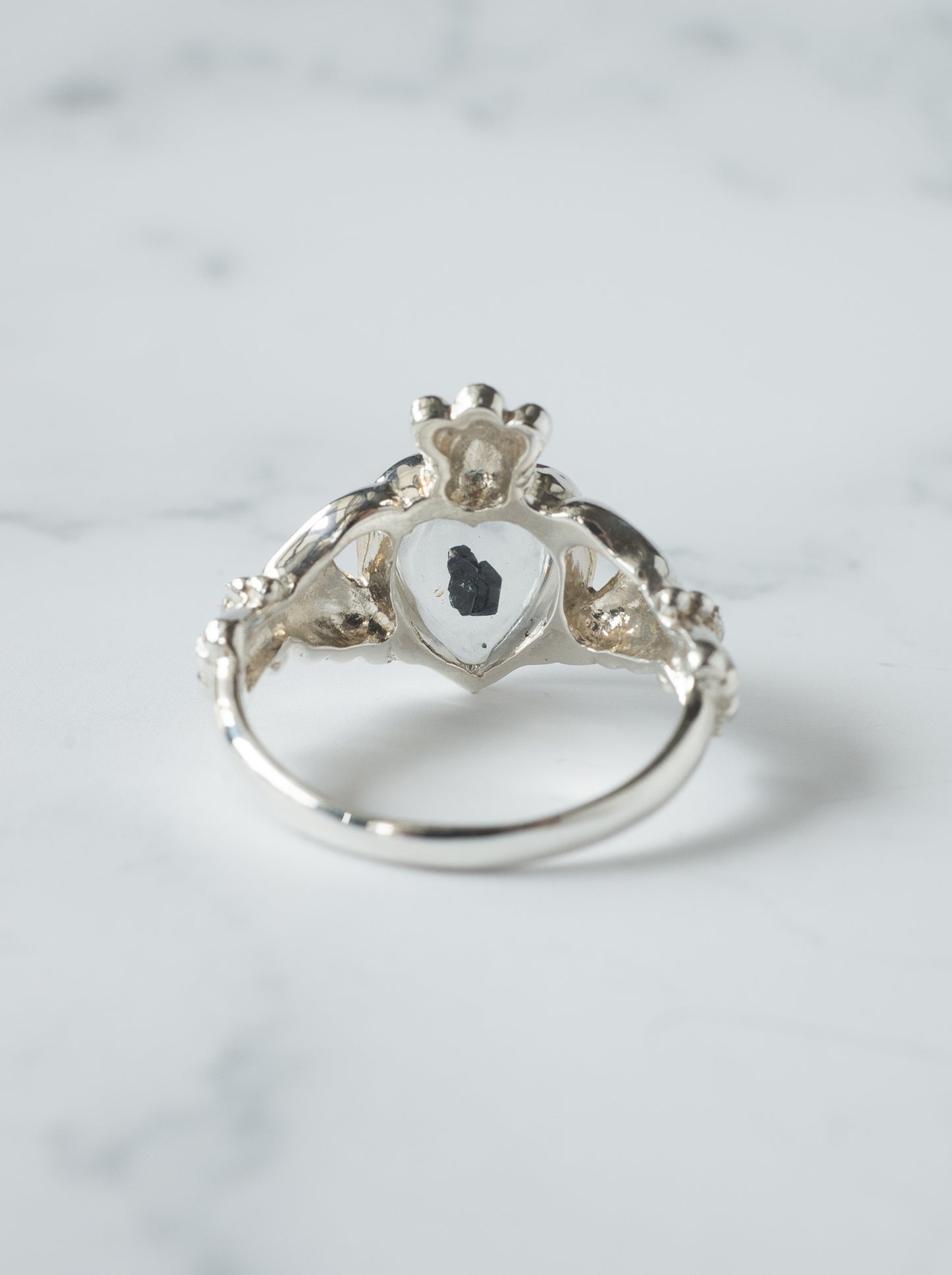 Hematite in Quartz Claddagh Ring