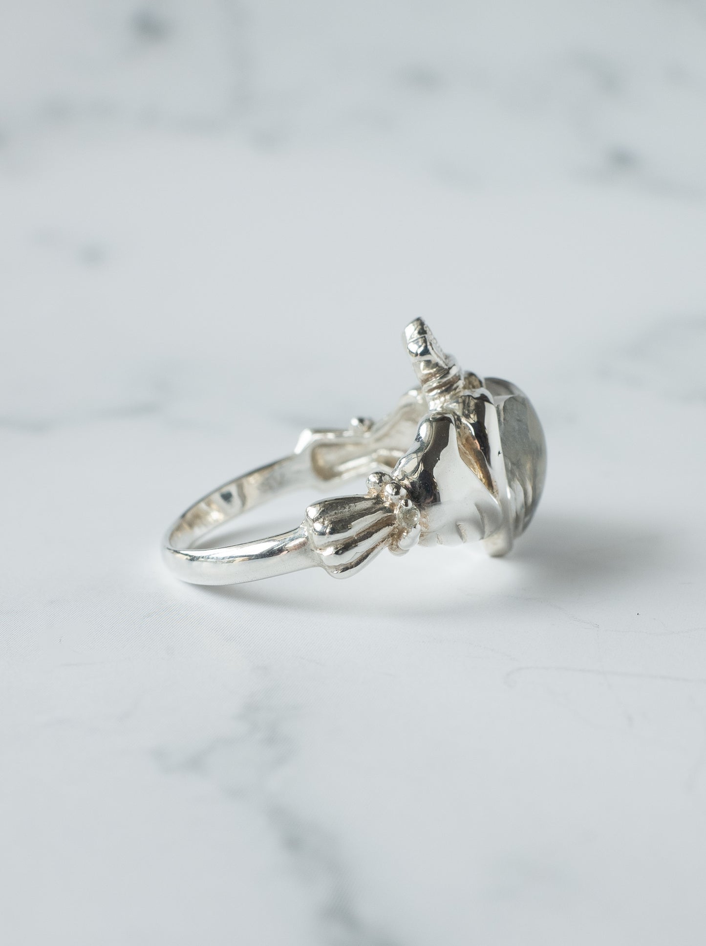 Hematite in Quartz Claddagh Ring