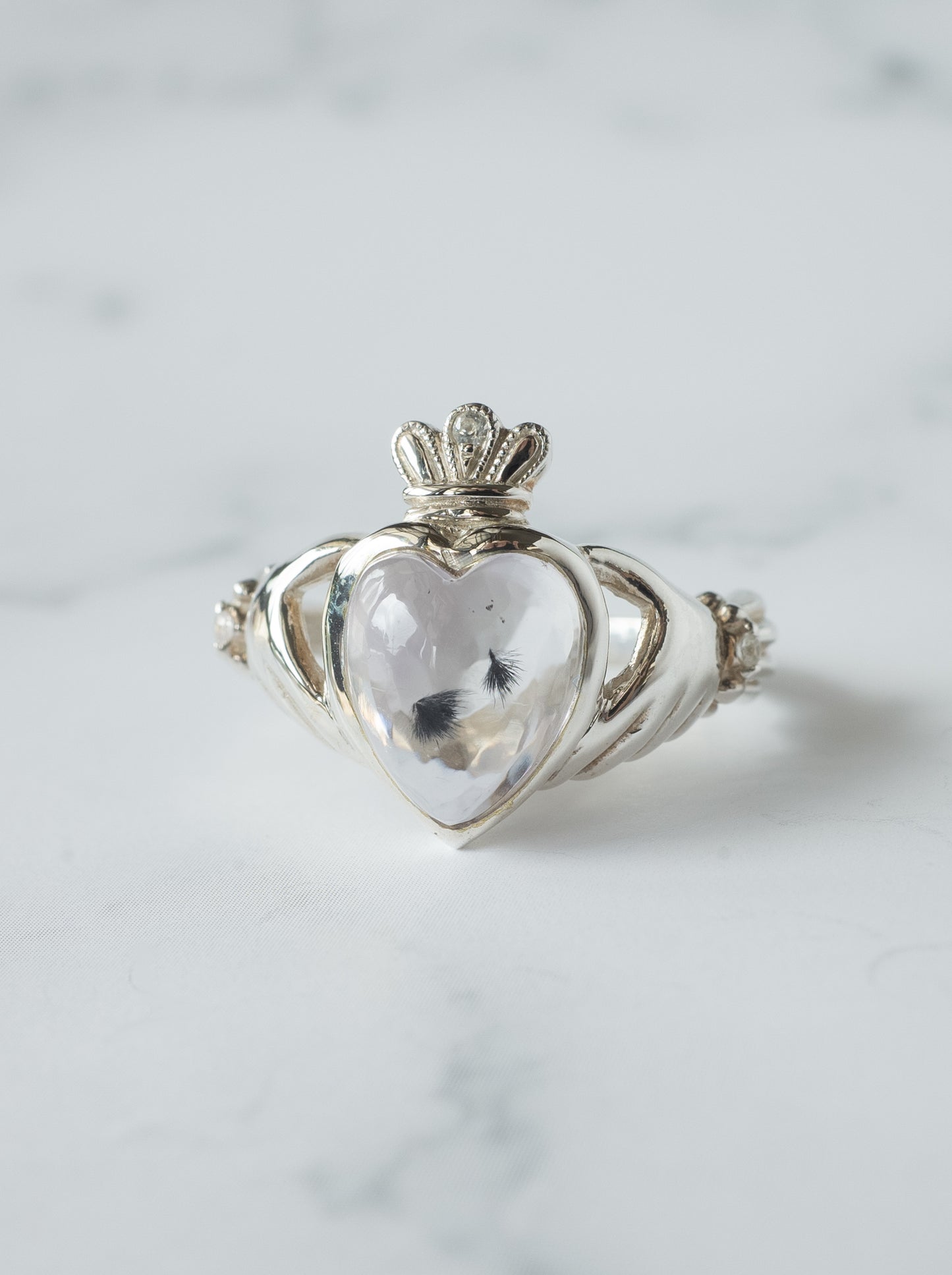 Hollandite in Quartz Claddagh Ring