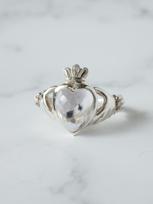 Hollandite in Quartz Claddagh Ring
