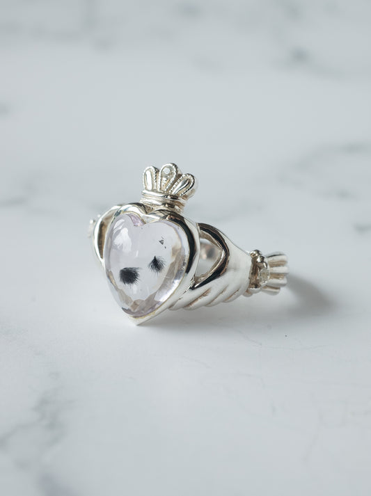 Hollandite in Quartz Claddagh Ring