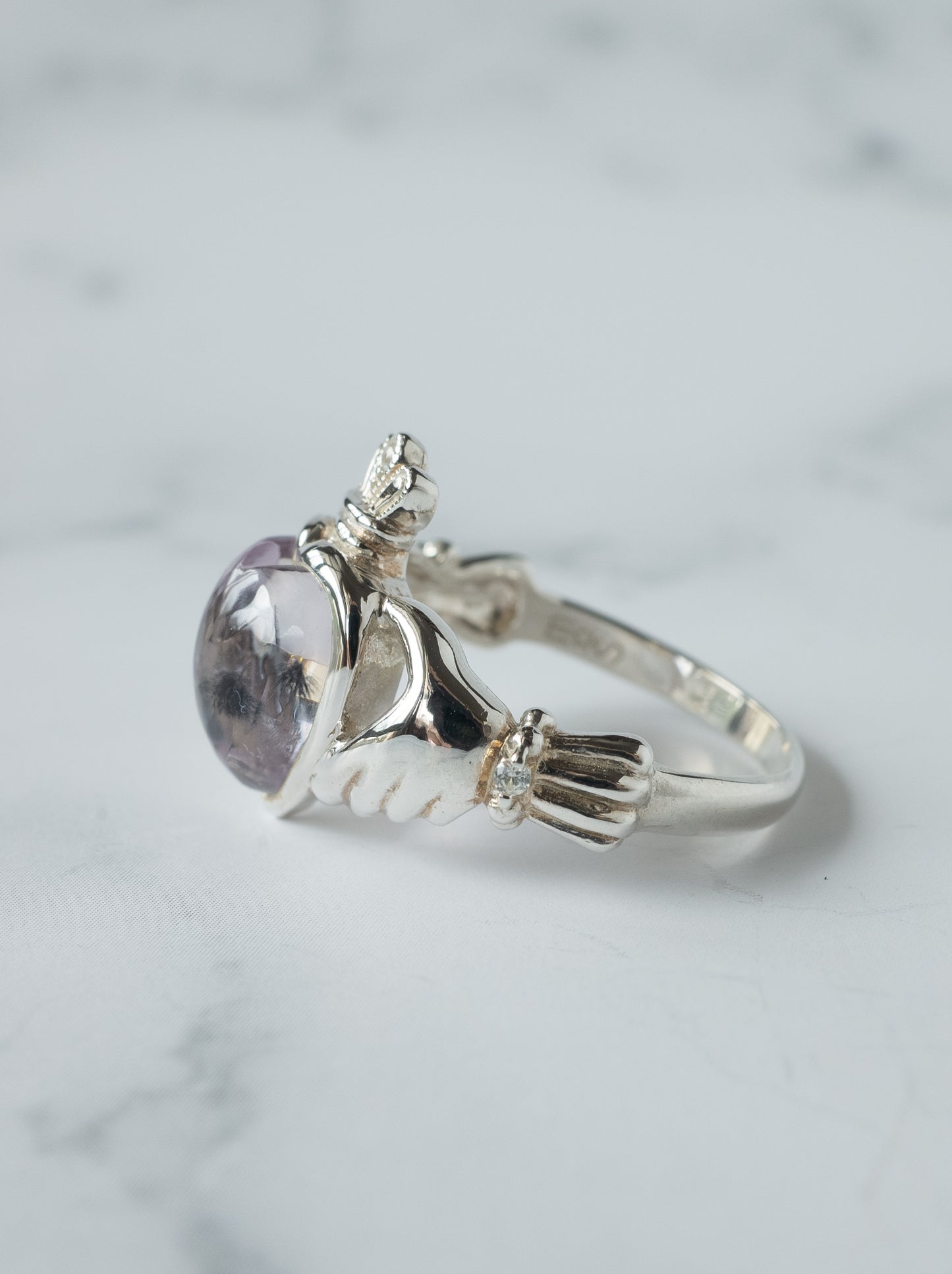 Hollandite in Quartz Claddagh Ring
