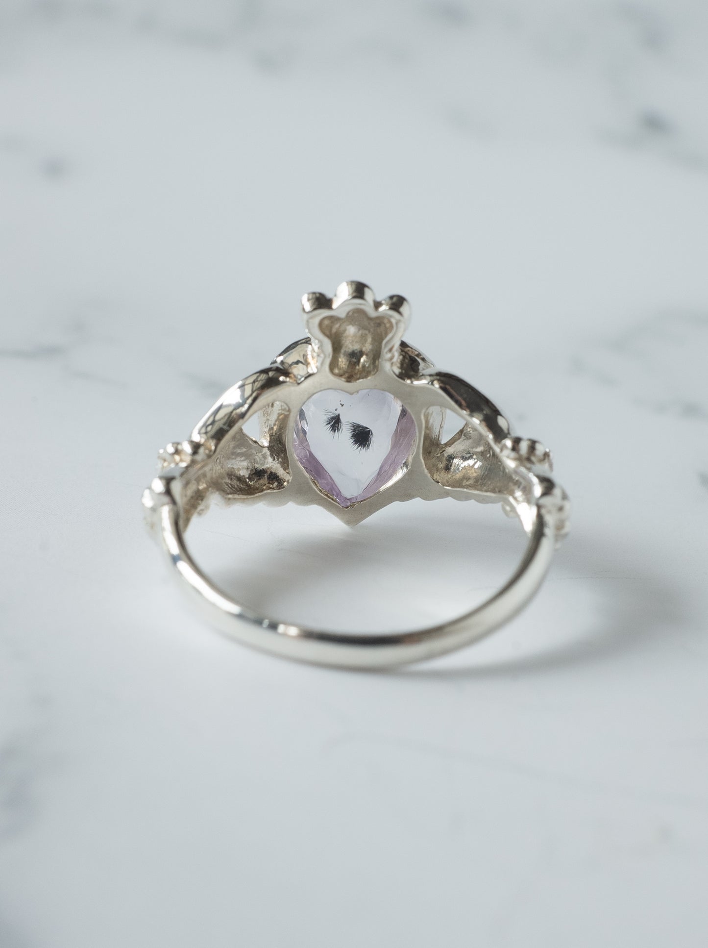 Hollandite in Quartz Claddagh Ring