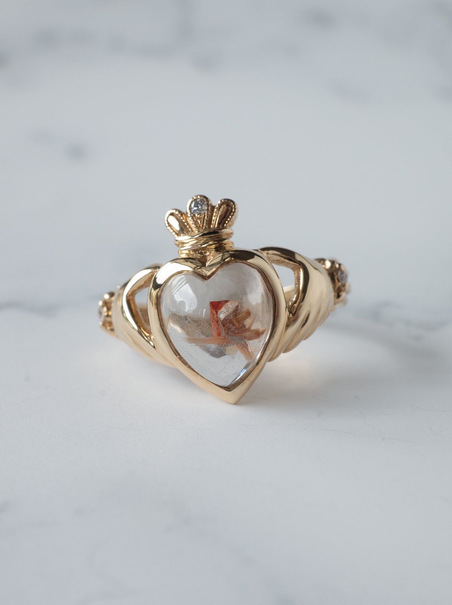 Anatase in Rutilated Quartz Claddagh Ring