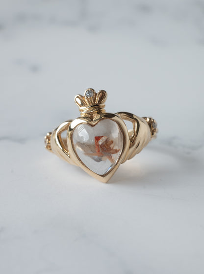 Anatase in Rutilated Quartz Claddagh Ring