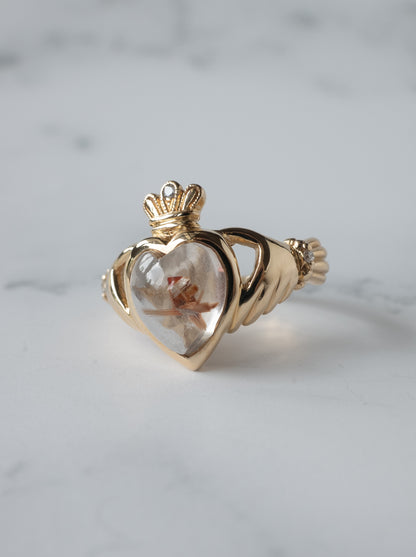 Anatase in Rutilated Quartz Claddagh Ring