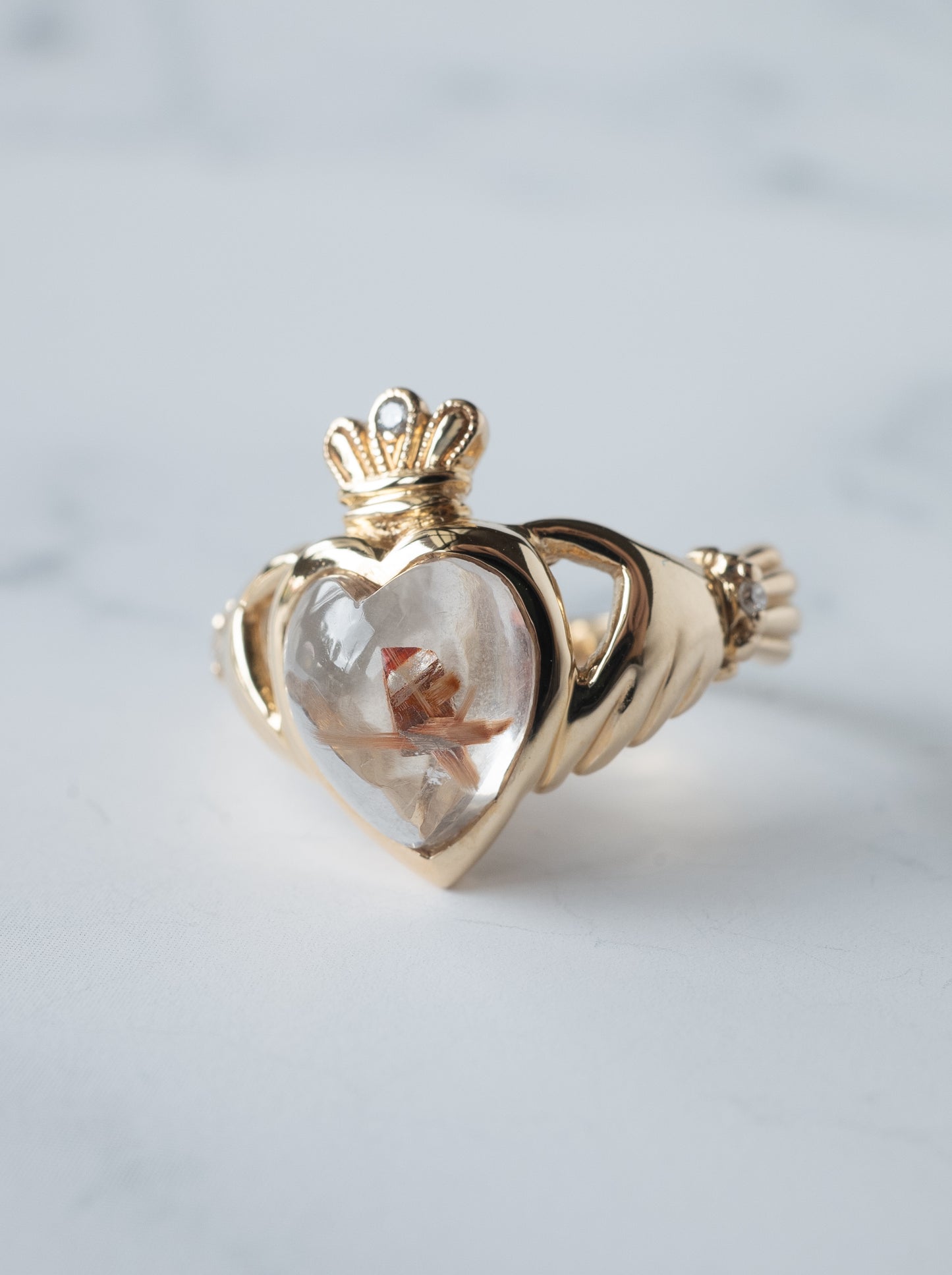 Anatase in Rutilated Quartz Claddagh Ring