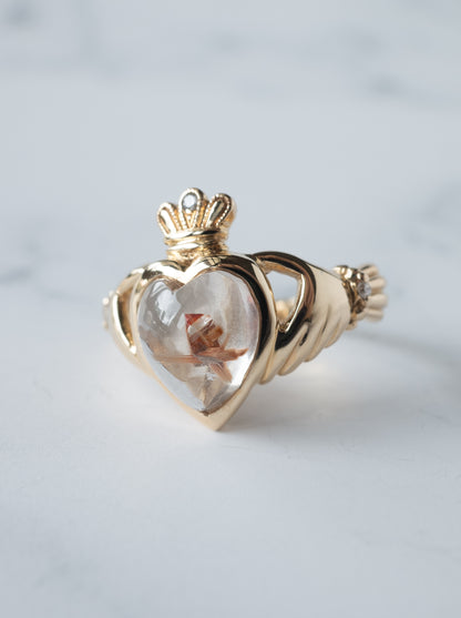 Anatase in Rutilated Quartz Claddagh Ring